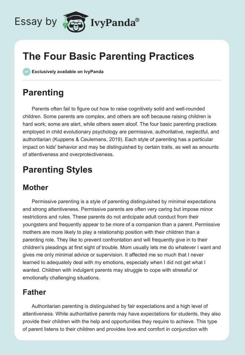 The Four Basic Parenting Practices. Page 1