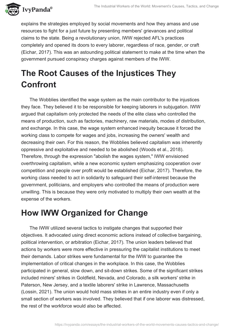 The Industrial Workers of the World: Movement’s Causes, Tactics, and Change. Page 3