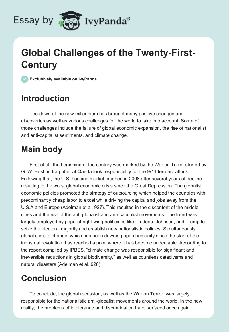 Global Challenges of the Twenty-First-Century. Page 1