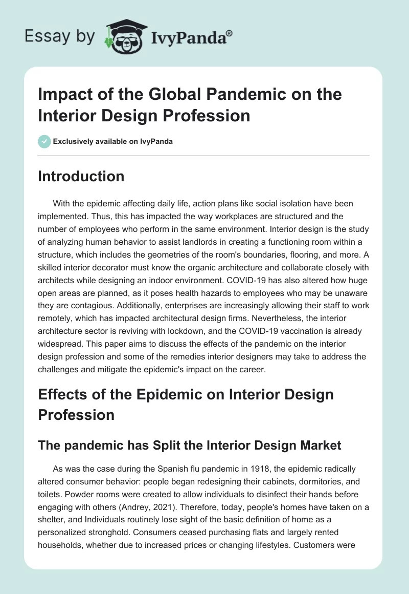 Impact of the Global Pandemic on the Interior Design Profession. Page 1