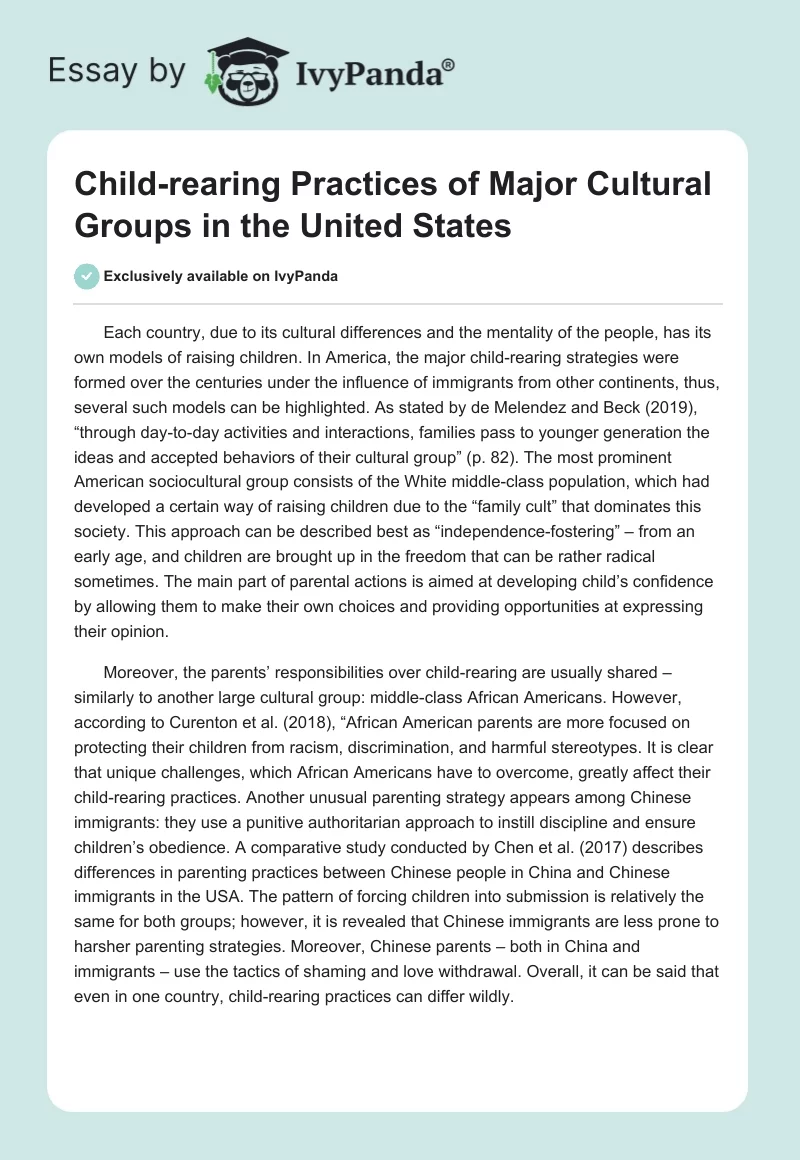 Child-rearing Practices of Major Cultural Groups in the United States. Page 1