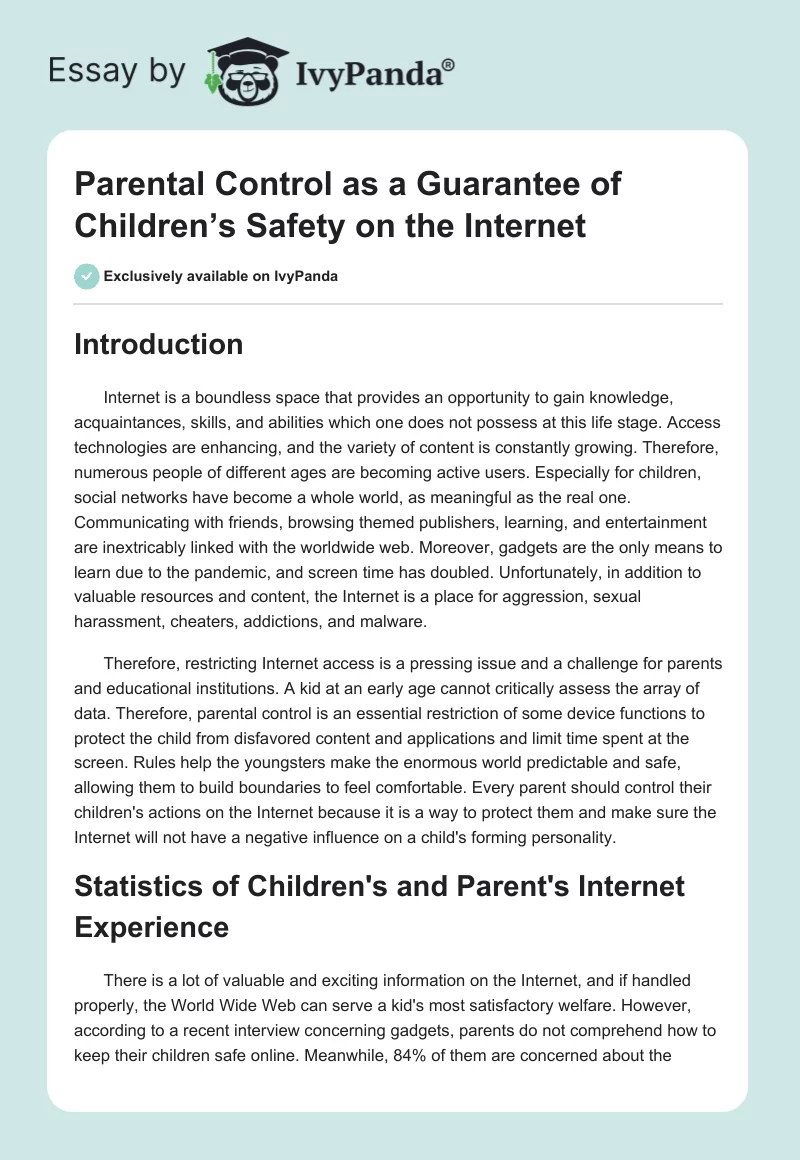 Parental Control as a Guarantee of Children’s Safety on the Internet. Page 1