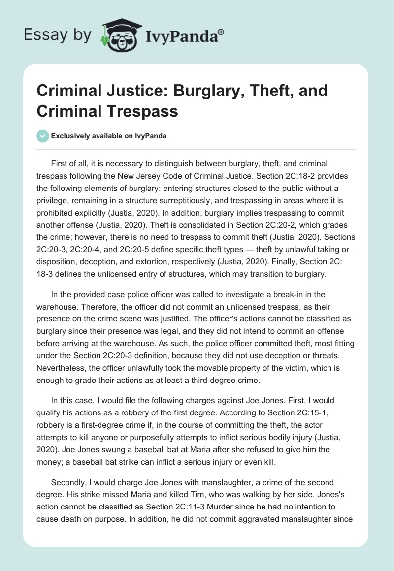 Criminal Justice: Burglary, Theft, and Criminal Trespass. Page 1