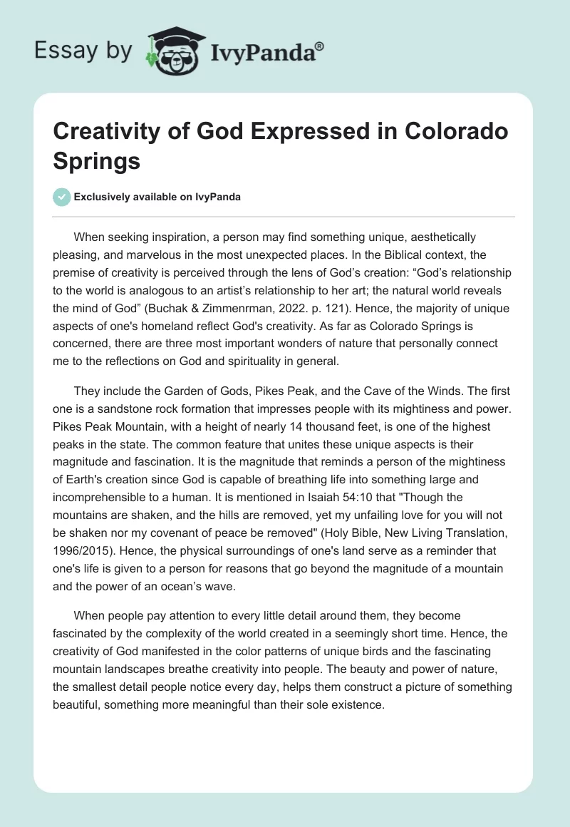 Creativity of God Expressed in Colorado Springs. Page 1