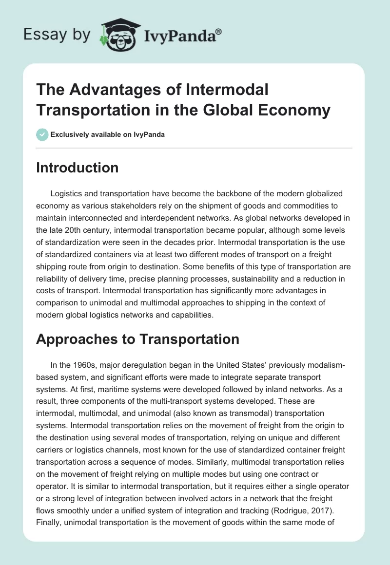 The Advantages of Intermodal Transportation in the Global Economy. Page 1