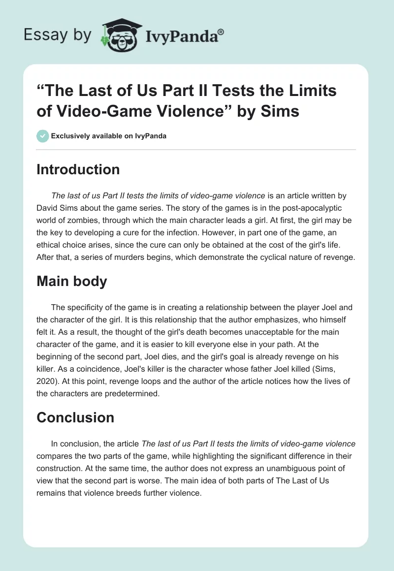 “The Last of Us Part II Tests the Limits of Video-Game Violence” by Sims. Page 1