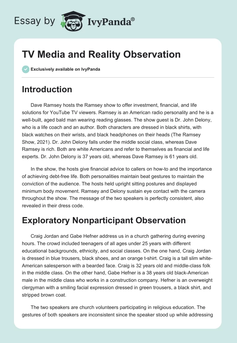 TV Media and Reality Observation. Page 1