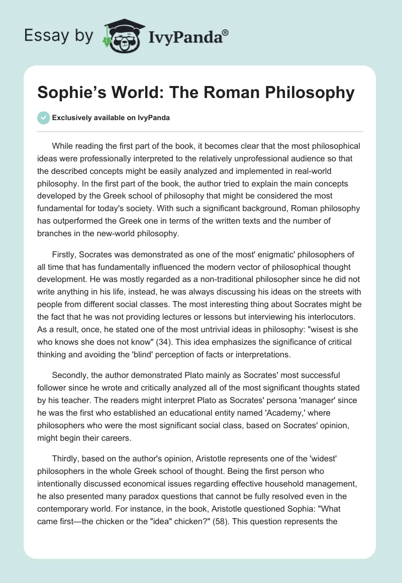 Sophie’s World: The Roman Philosophy. Page 1