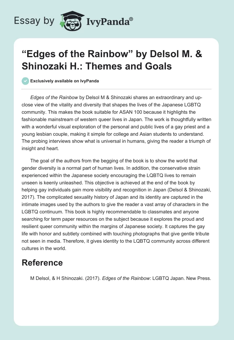 “Edges of the Rainbow” by Delsol M. & Shinozaki H.: Themes and Goals. Page 1