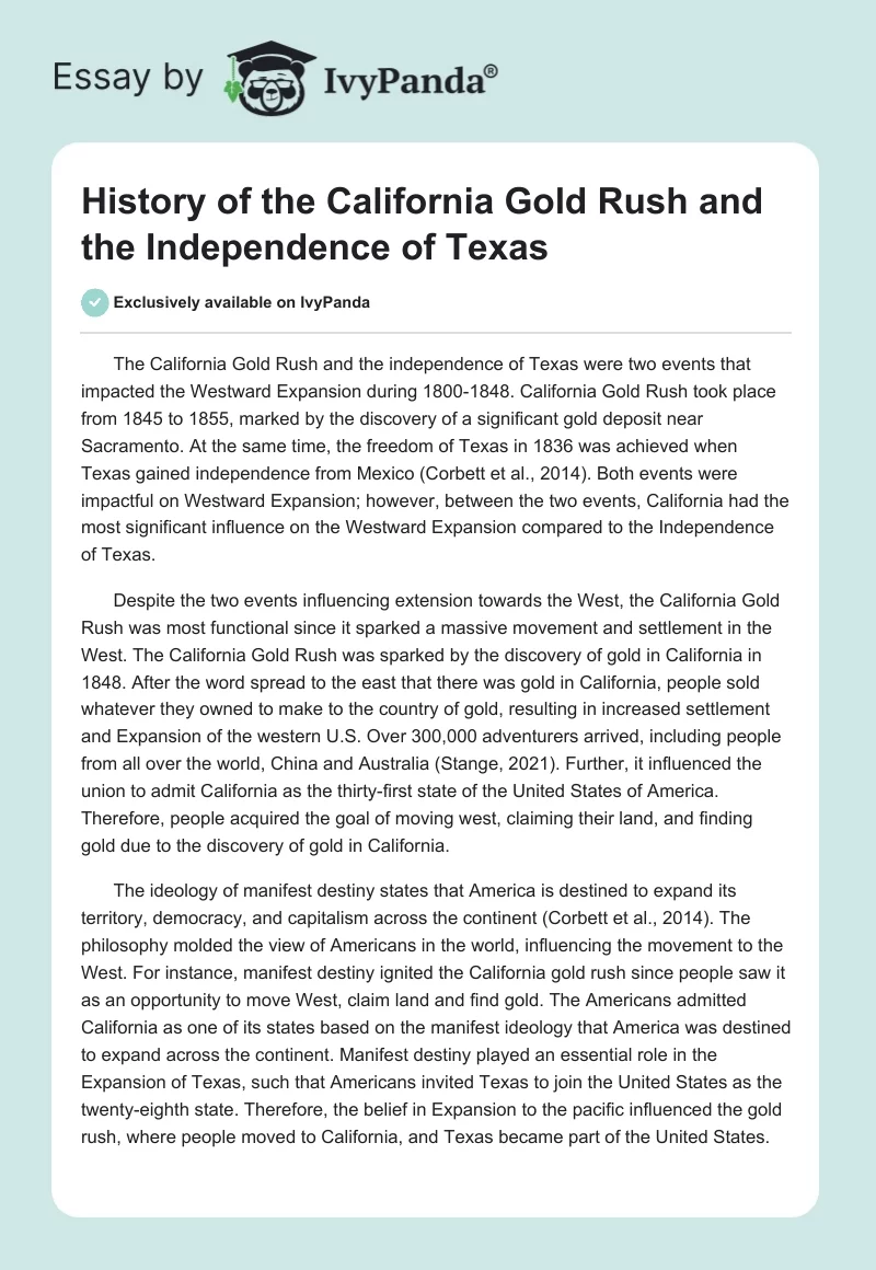 History of the California Gold Rush and the Independence of Texas. Page 1