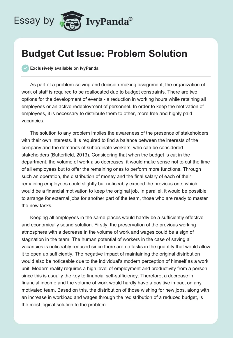 Budget Cut Issue: Problem Solution. Page 1