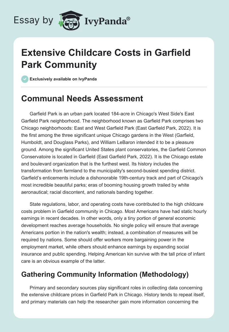 Extensive Childcare Costs in Garfield Park Community. Page 1