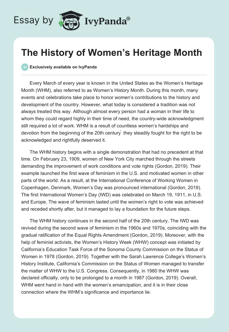 The History of Women’s Heritage Month. Page 1