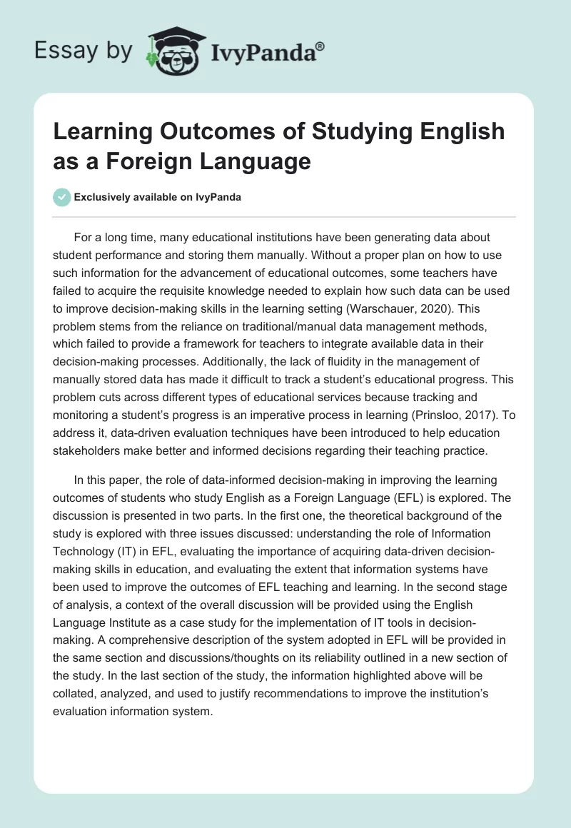 Learning Outcomes of Studying English as a Foreign Language. Page 1