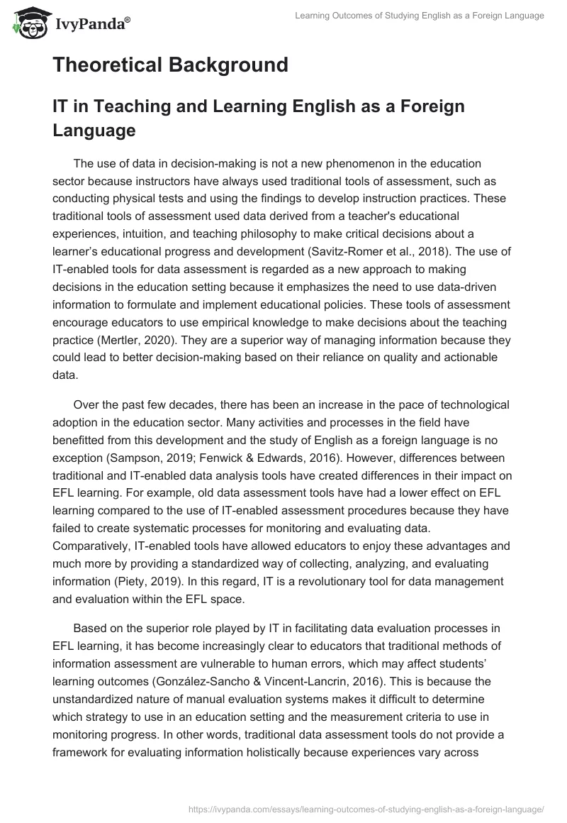 Learning Outcomes of Studying English as a Foreign Language. Page 2