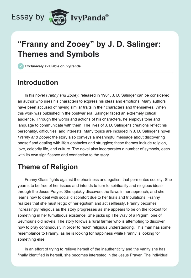 “Franny and Zooey” by J. D. Salinger: Themes and Symbols. Page 1