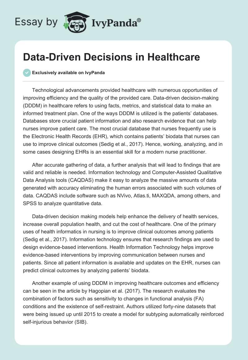 Data-Driven Decisions in Healthcare. Page 1