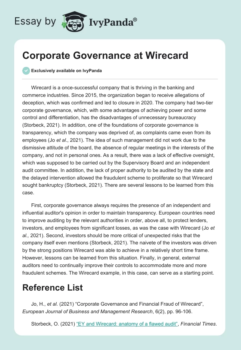 Corporate Governance at Wirecard. Page 1