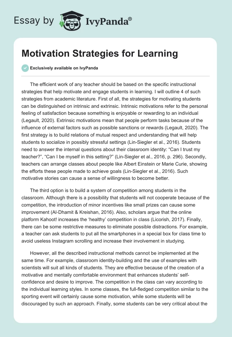 Motivation Strategies for Learning. Page 1