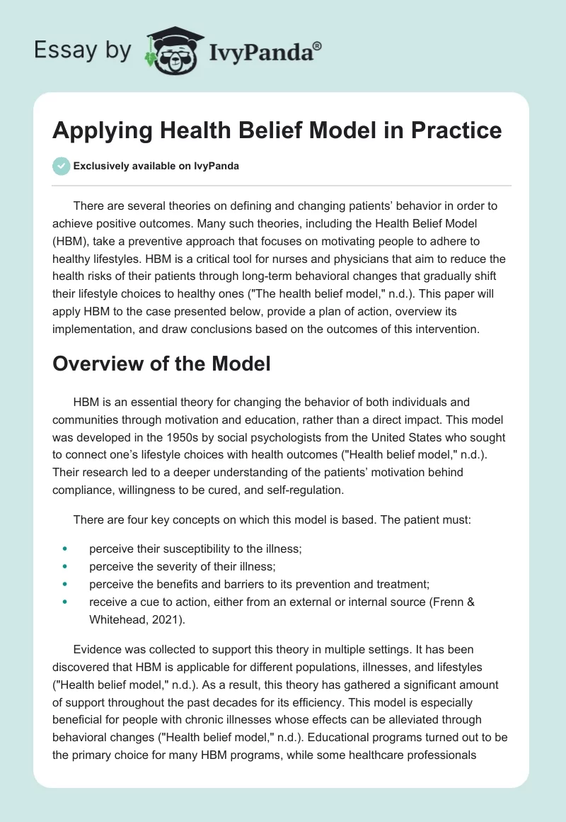 Applying Health Belief Model in Practice. Page 1