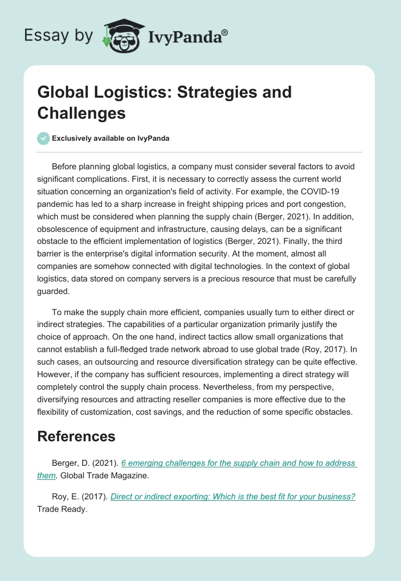 Global Logistics: Strategies and Challenges. Page 1