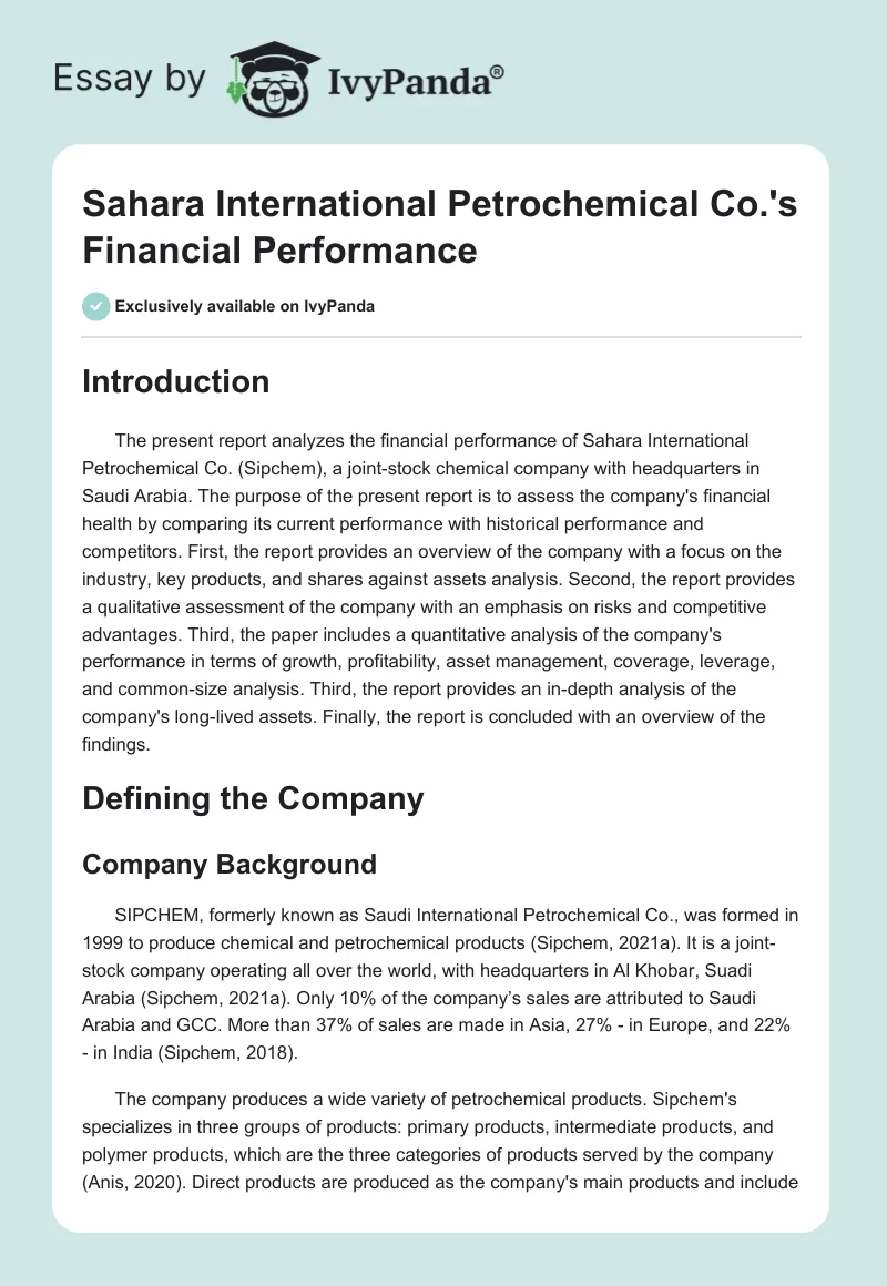 Sahara International Petrochemical Co.'s Financial Performance. Page 1