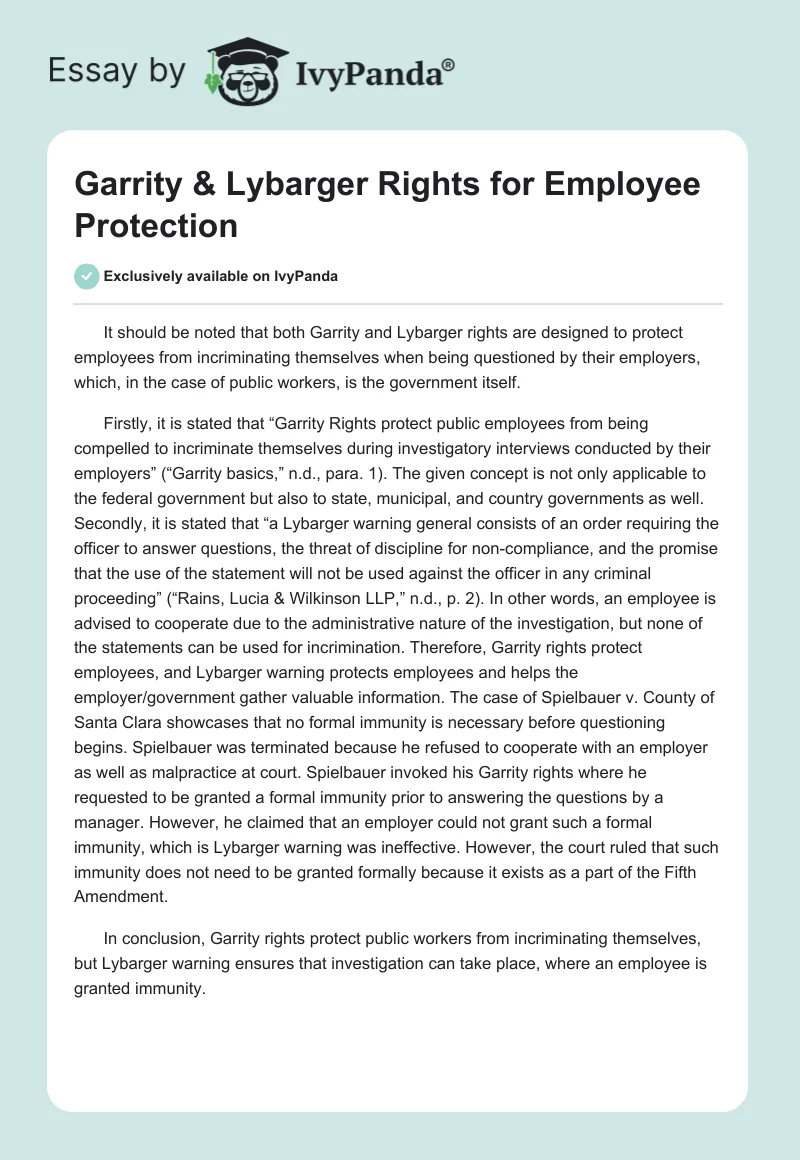 Garrity & Lybarger Rights for Employee Protection. Page 1