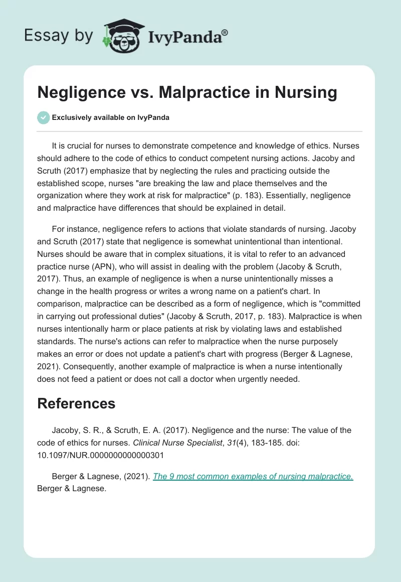 Negligence vs. Malpractice in Nursing. Page 1