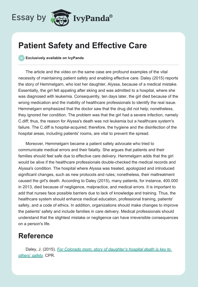 Patient Safety and Effective Care. Page 1