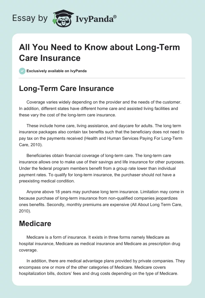 All You Need to Know about Long-Term Care Insurance. Page 1