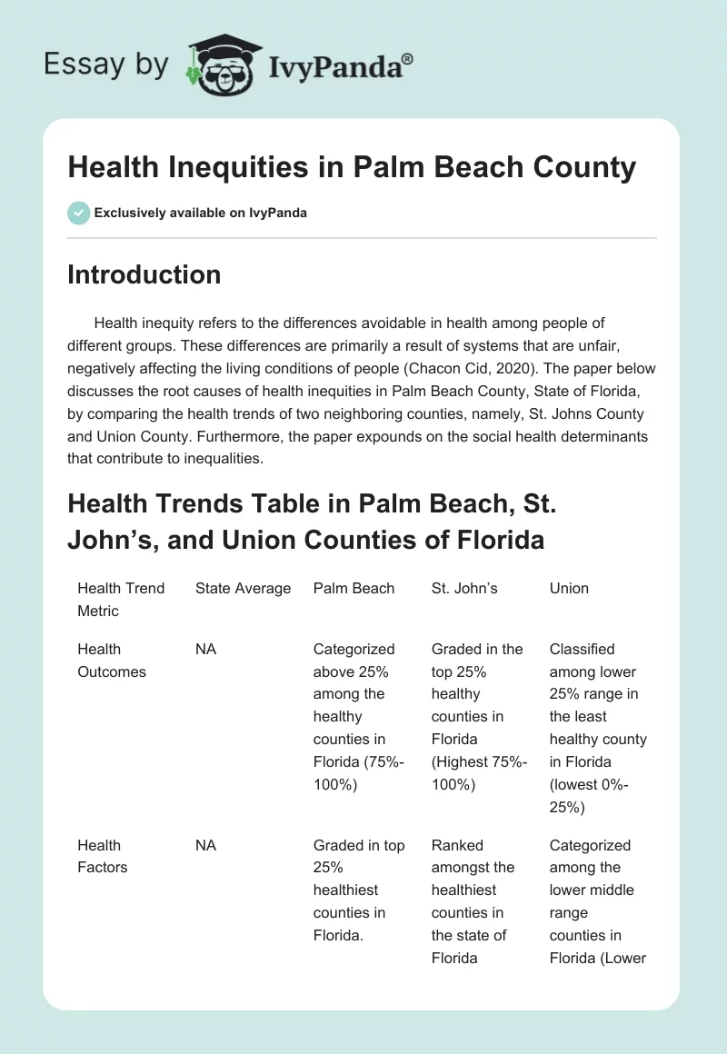 Health Inequities in Palm Beach County. Page 1