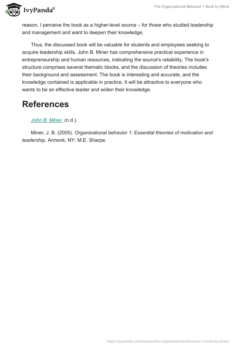 The "Organizational Behavior 1" Book by Miner. Page 3