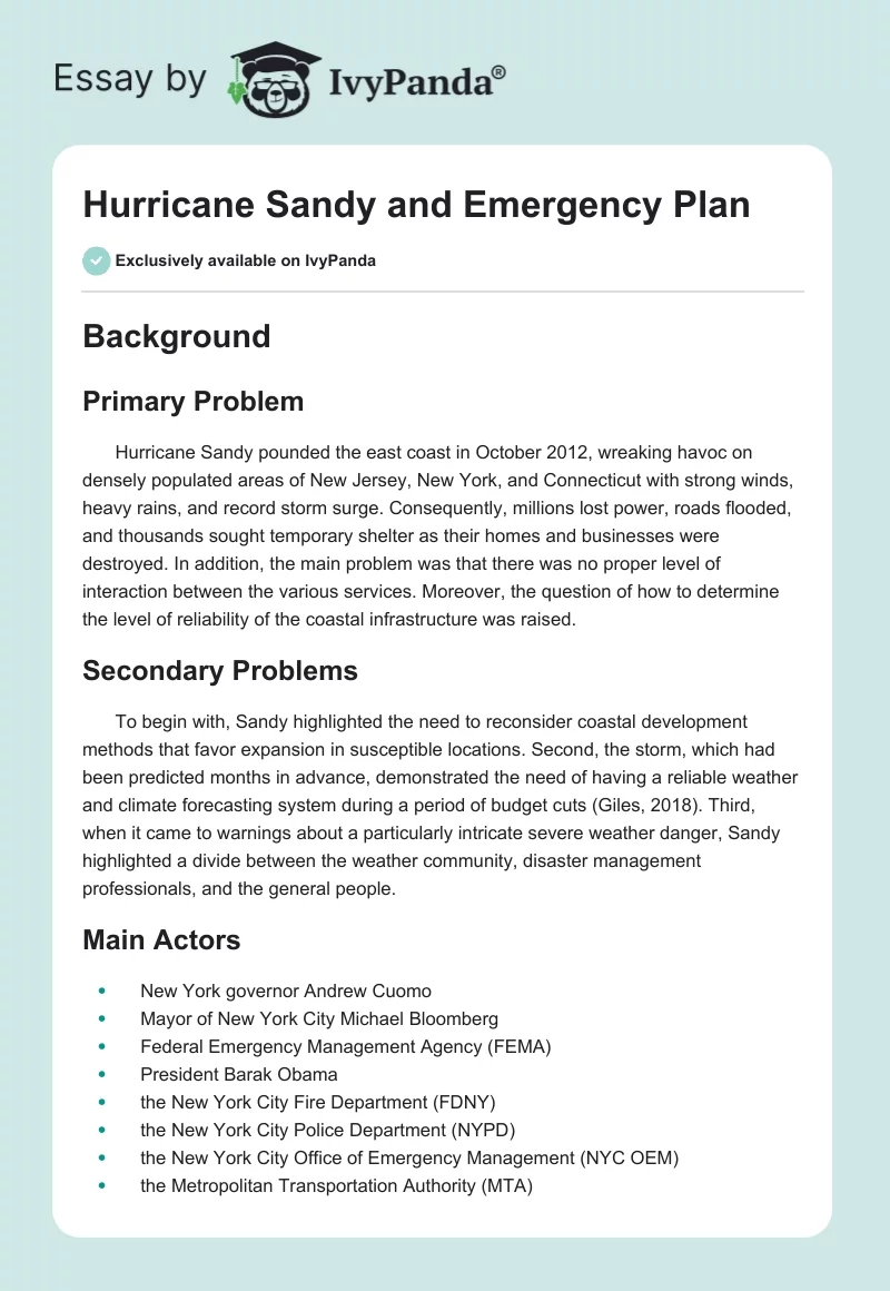 Hurricane Sandy and Emergency Plan. Page 1