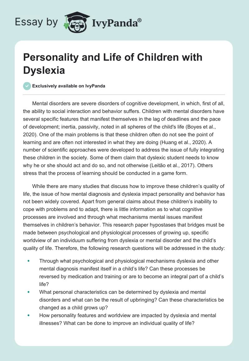 Personality and Life of Children with Dyslexia. Page 1
