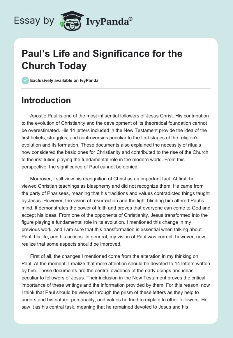 Paul’s Life and Significance for the Church Today. Page 1