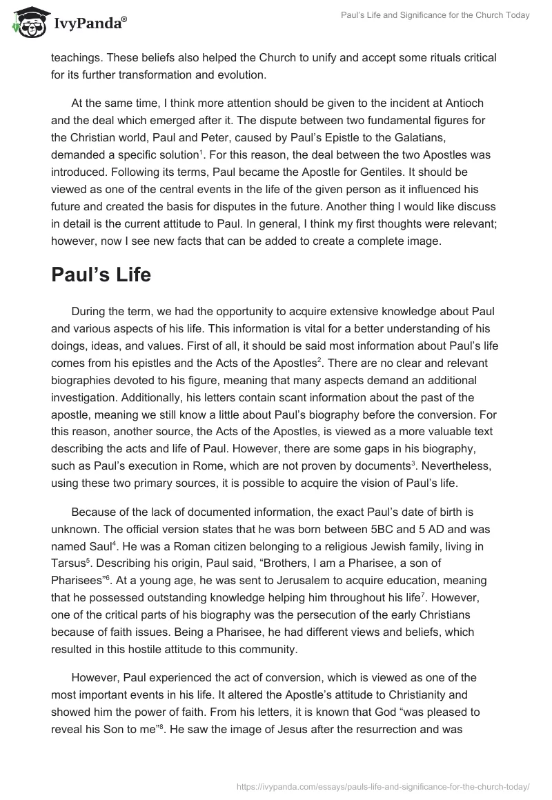 Paul’s Life and Significance for the Church Today. Page 2
