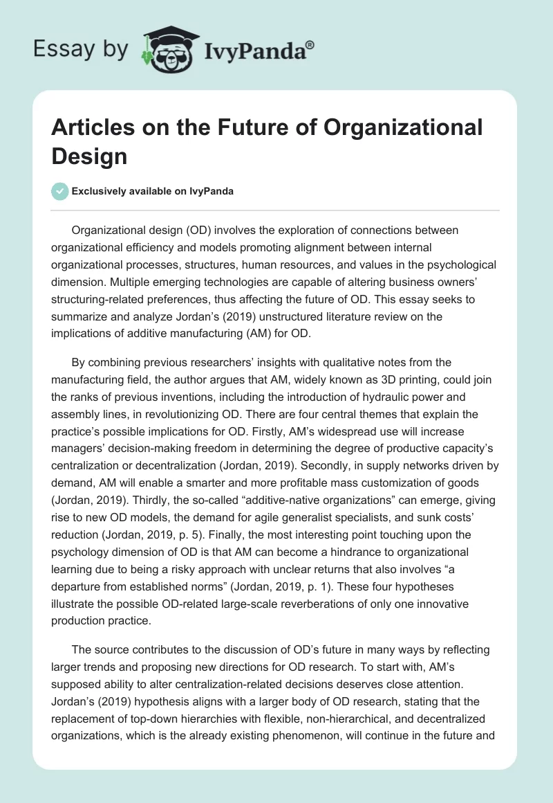 Articles on the Future of Organizational Design. Page 1