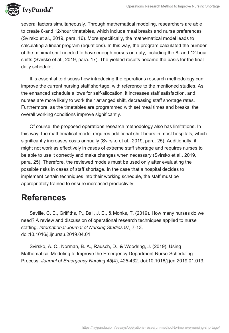 Operations Research Method to Improve Nursing Shortage. Page 2