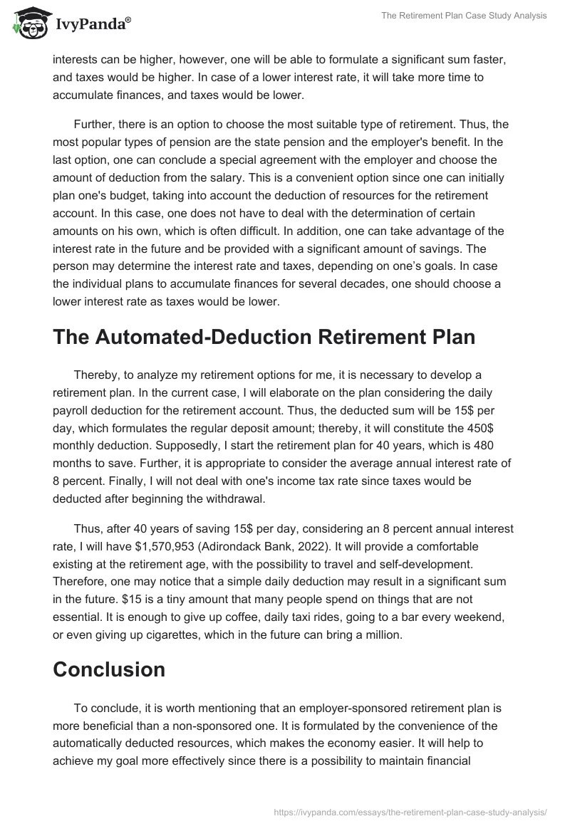 The Retirement Plan Case Study Analysis. Page 2