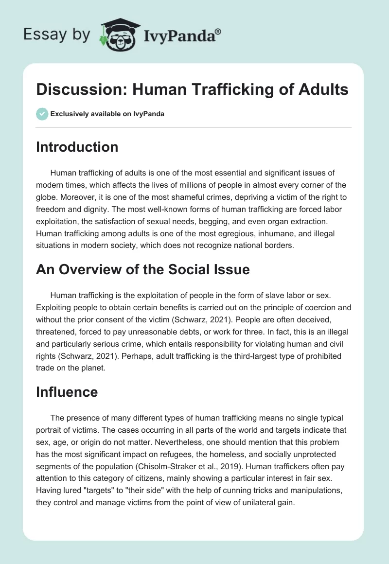 Discussion: Human Trafficking of Adults. Page 1
