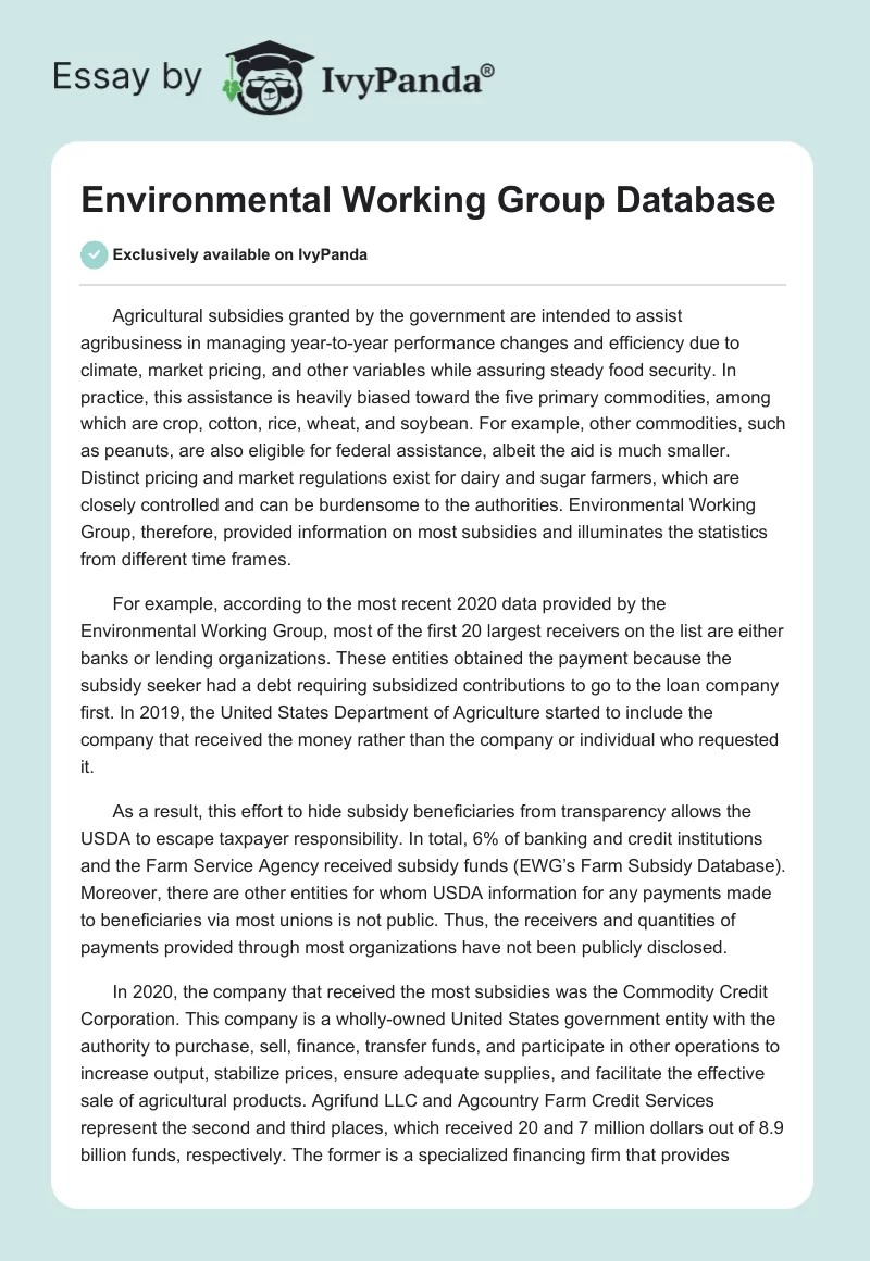 Environmental Working Group Database. Page 1