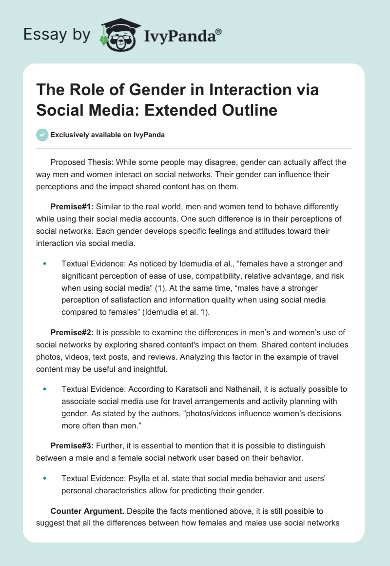 The Role of Gender in Interaction via Social Media: Extended Outline. Page 1