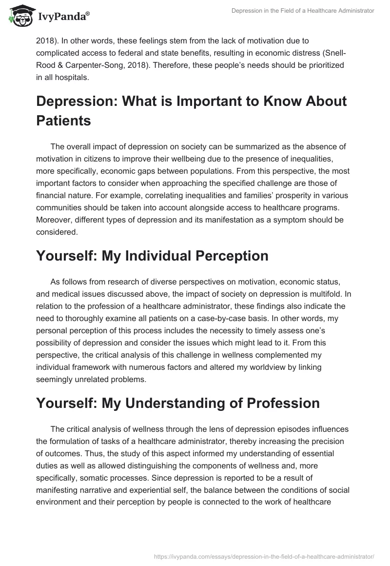 Depression in the Field of a Healthcare Administrator. Page 2