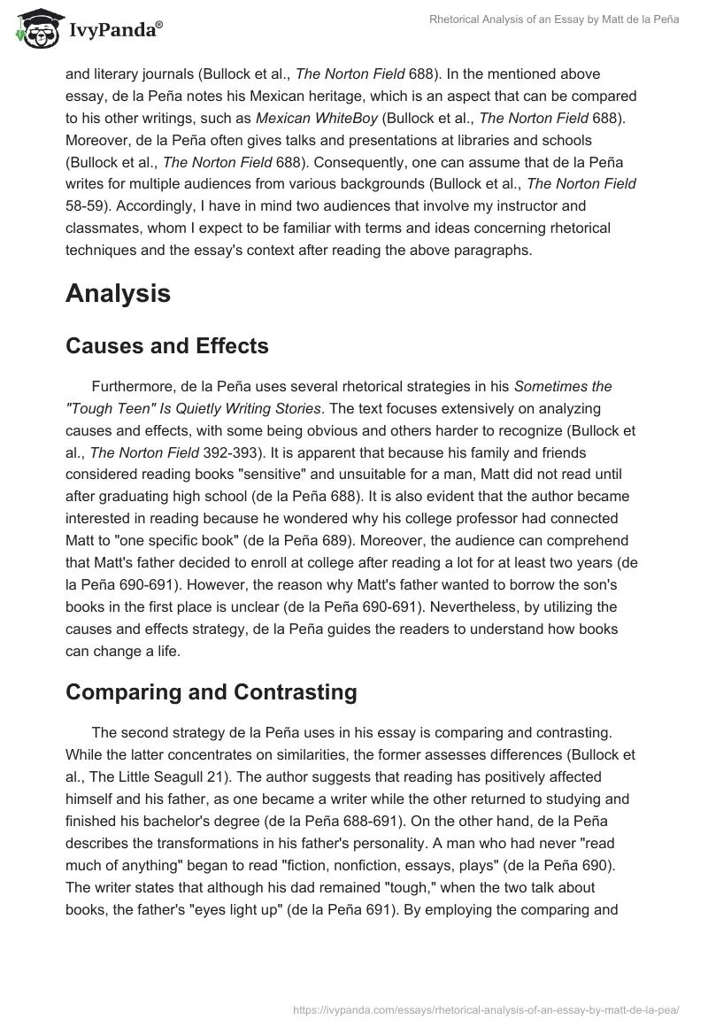 Rhetorical Analysis of an Essay by Matt de la Peña. Page 2