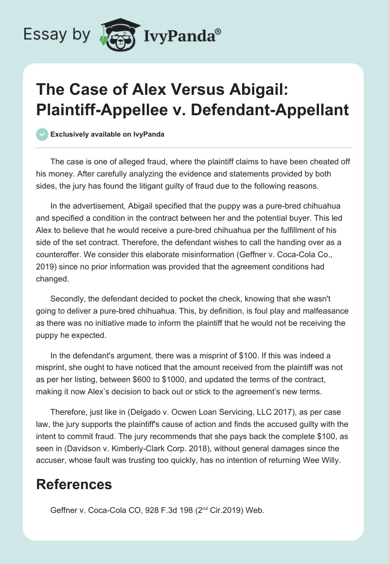 The Case of Alex Versus Abigail: Plaintiff-Appellee v. Defendant-Appellant. Page 1