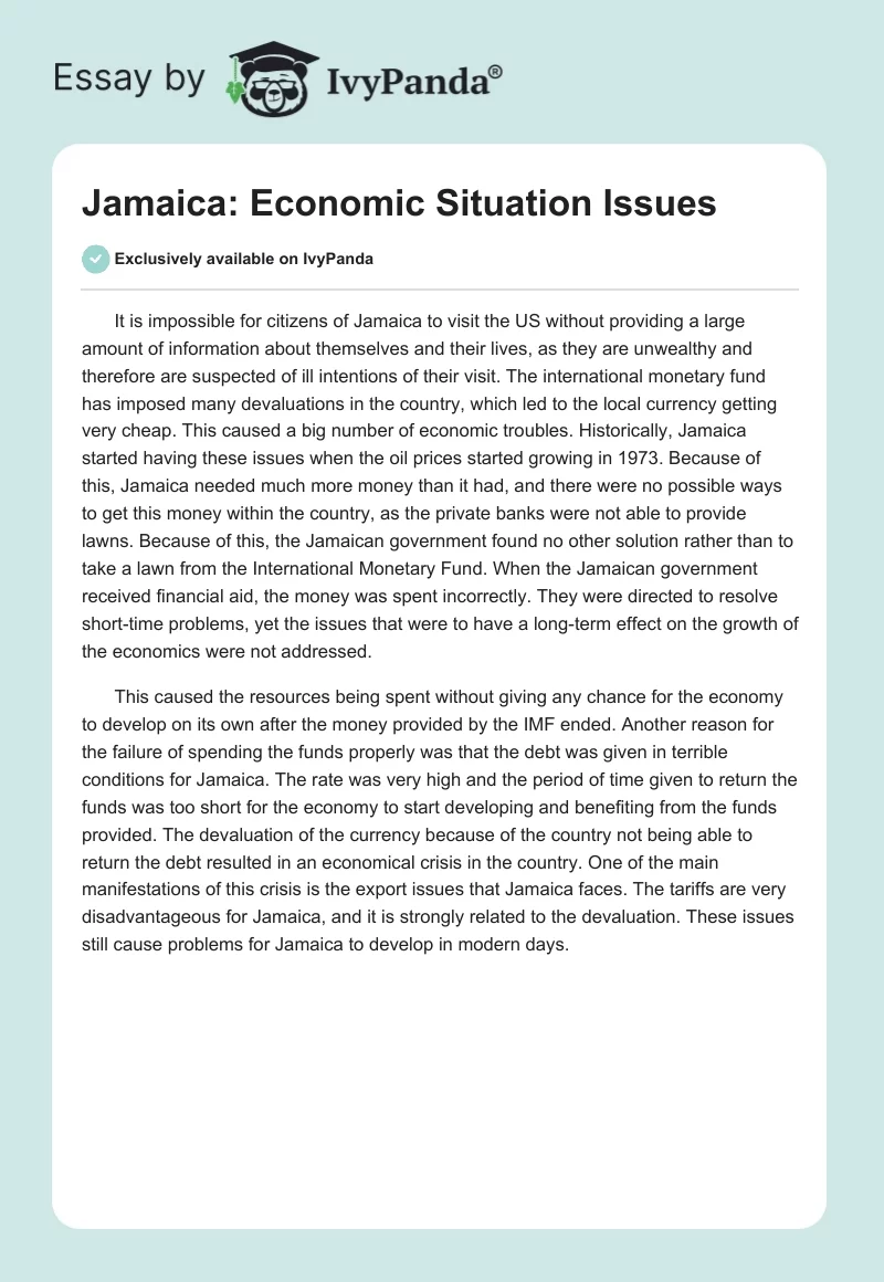 Jamaica: Economic Situation Issues. Page 1