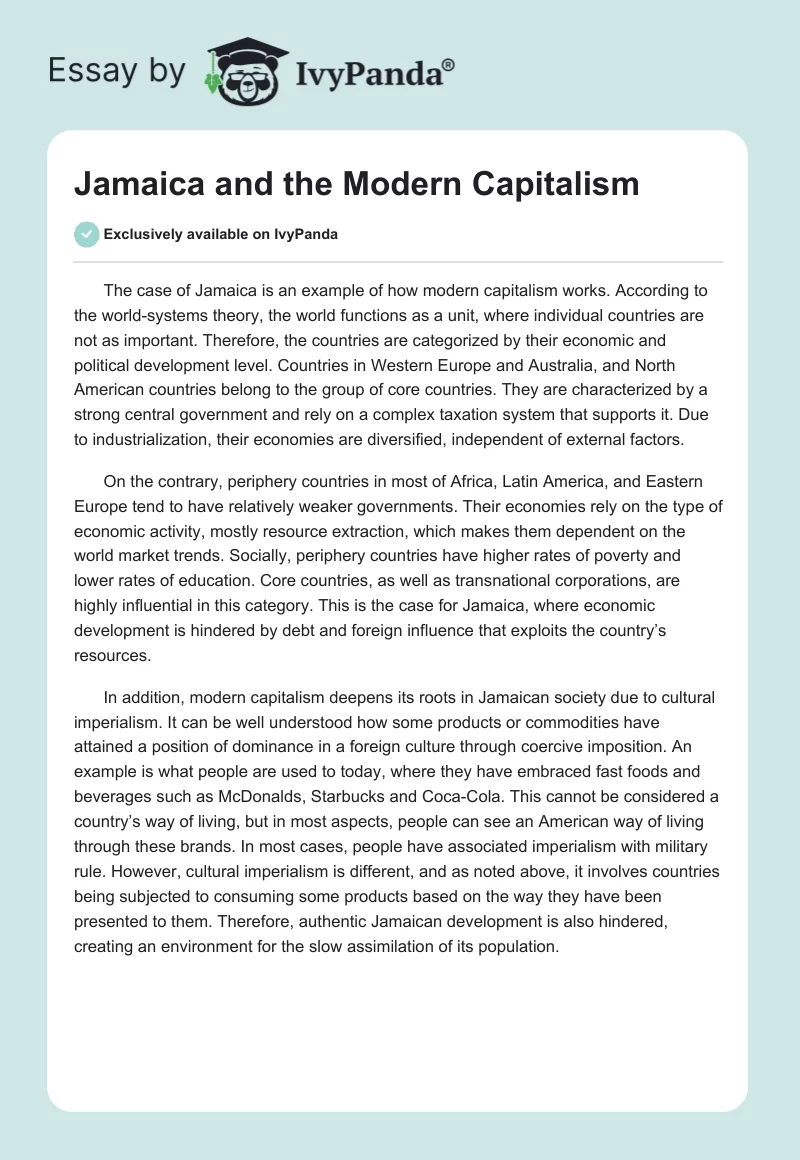 Jamaica and the Modern Capitalism. Page 1