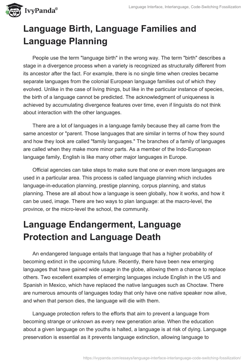 Language Interface, Interlanguage, Code-Switching Fossilization. Page 3
