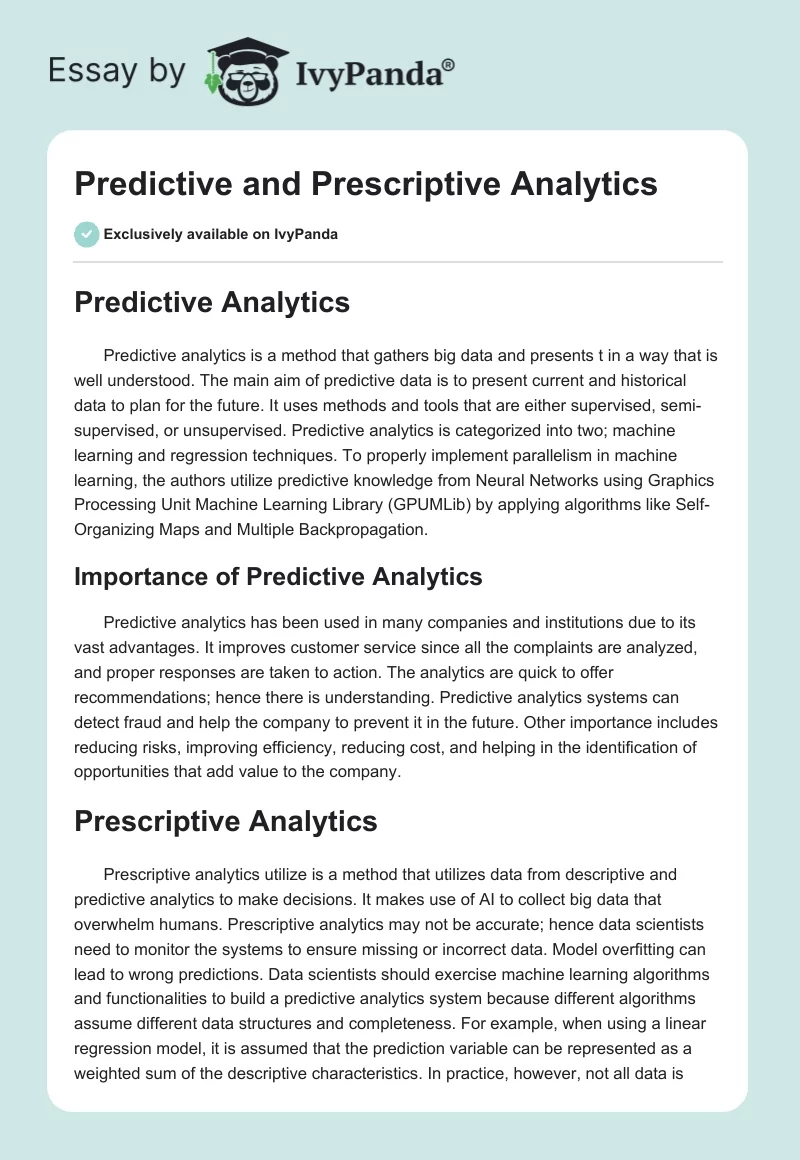 Predictive and Prescriptive Analytics. Page 1