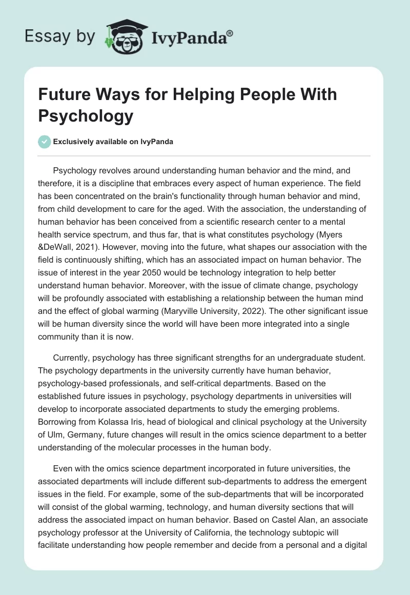 Future Ways for Helping People With Psychology. Page 1